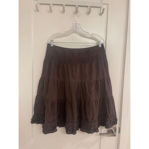 Vintage Y2K French Midi Brown Skirt Frilled Chic Euro Summer Cottagecore